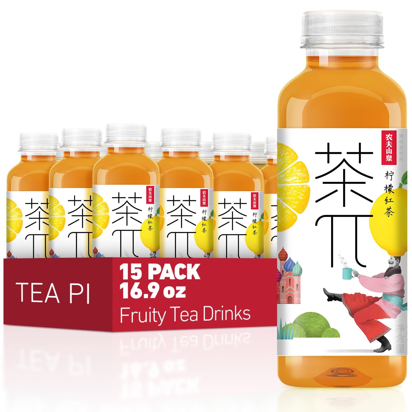 Tea PI Iced tea - Black Tea, Lemon Sweet Iced Fruit Tea Bottles, Real Juice, -16.9 fl oz, 500mL, 15 Pack