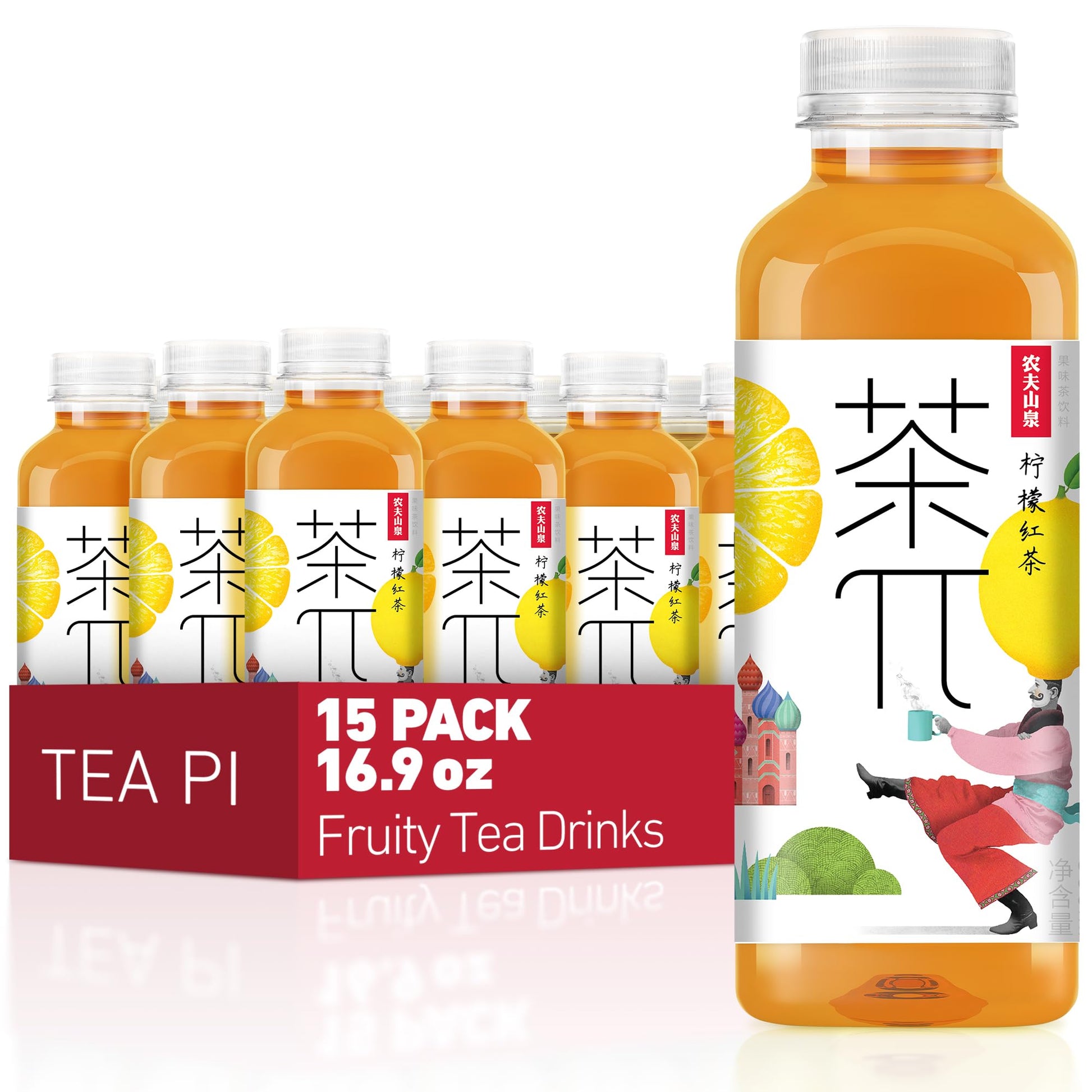 Tea PI Iced tea - Black Tea, Lemon Sweet Iced Fruit Tea Bottles, Real Juice, -16.9 fl oz, 500mL, 15 Pack