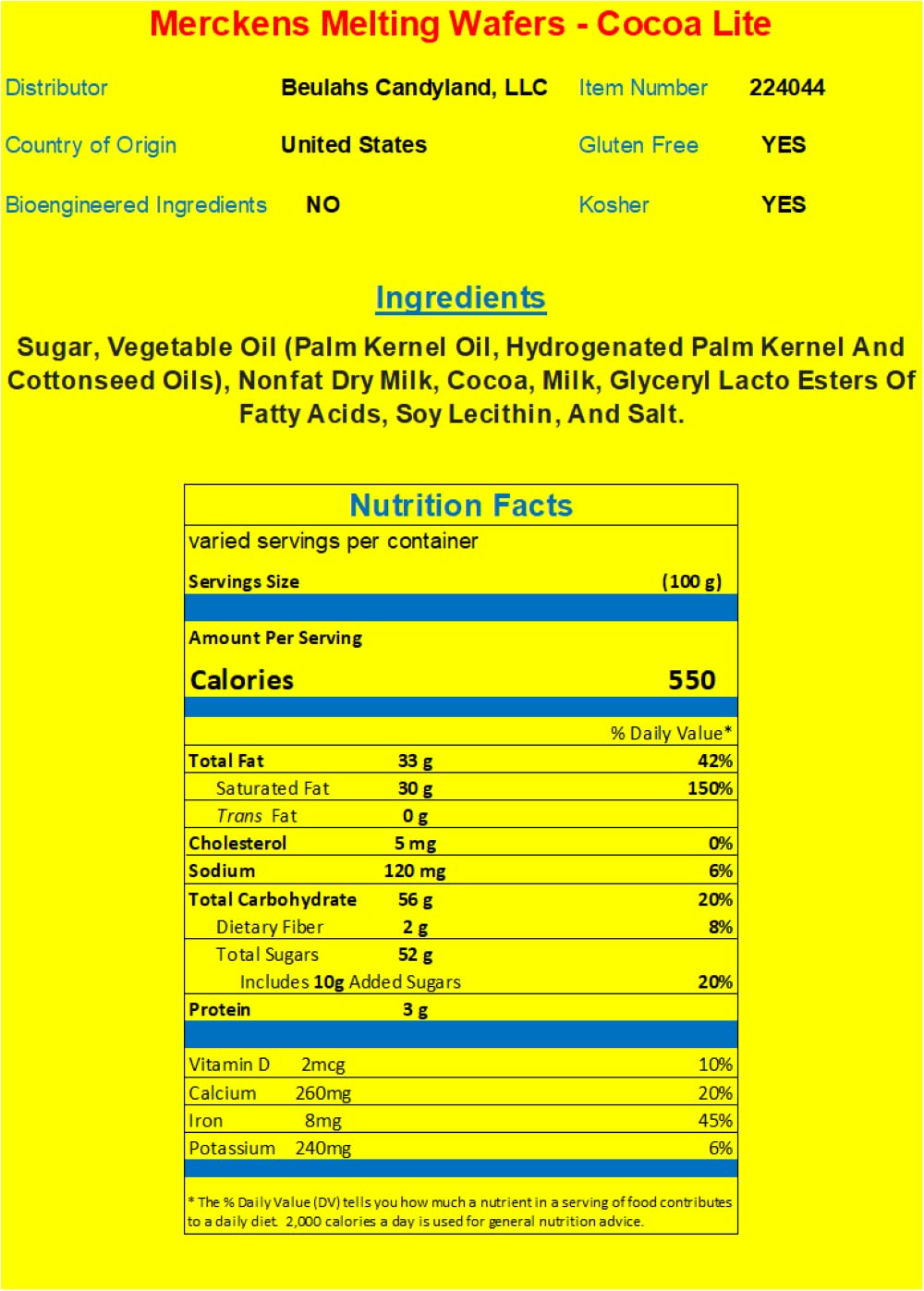 Merckens Coating Wafers Melting Wafers Cocoa Lite Milk 10 pounds