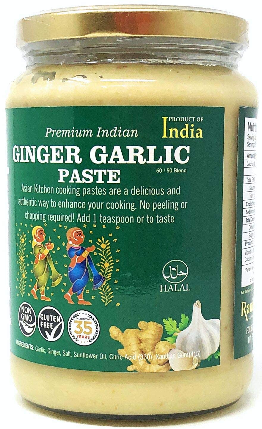 Asian Kitchen Ginger Garlic Cooking Paste 26.5Oz (750G) Glass Jar ~ Vegan | Gluten Free | Non-Gmo | No Colors | Indian Origin
