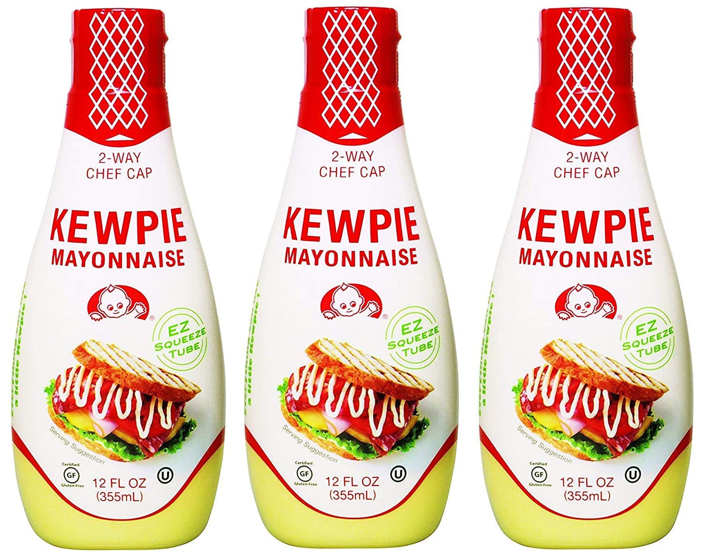 Kewpie Mayonnaise - Japanese Mayo Sandwich Spread Squeeze Bottle - 12 Ounces (Pack Of 3)