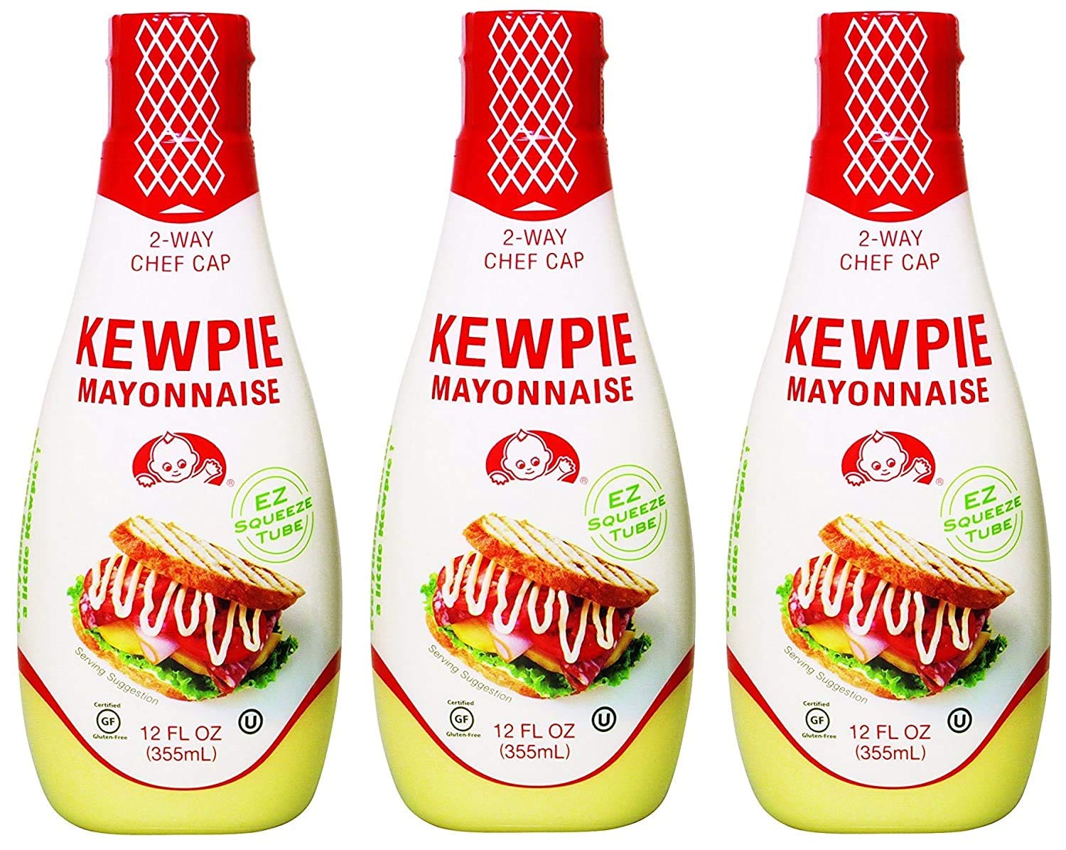 Kewpie Mayonnaise - Japanese Mayo Sandwich Spread Squeeze Bottle - 12 Ounces (Pack Of 3)