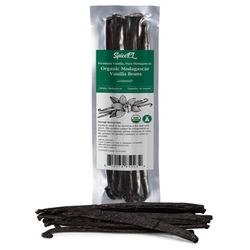 SPICEEL Organic Madagascar Vanilla Beans Grade A, 10 Count, Gluten Free, Non-GMO, Kosher