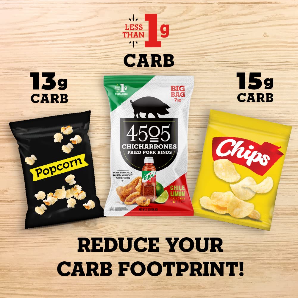 4505 Meats Chicharrones Fried Pork Rinds, Keto Certified, Family Size, 7 Ounce Bag