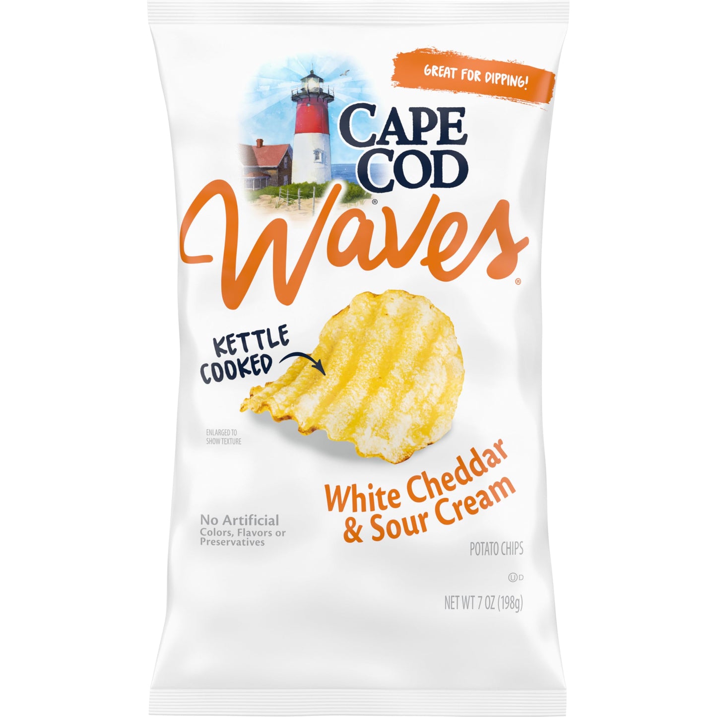 Cape Cod Waves Potato Chips Wavy Cut White Cheddar & Sour Cream, 7 Oz