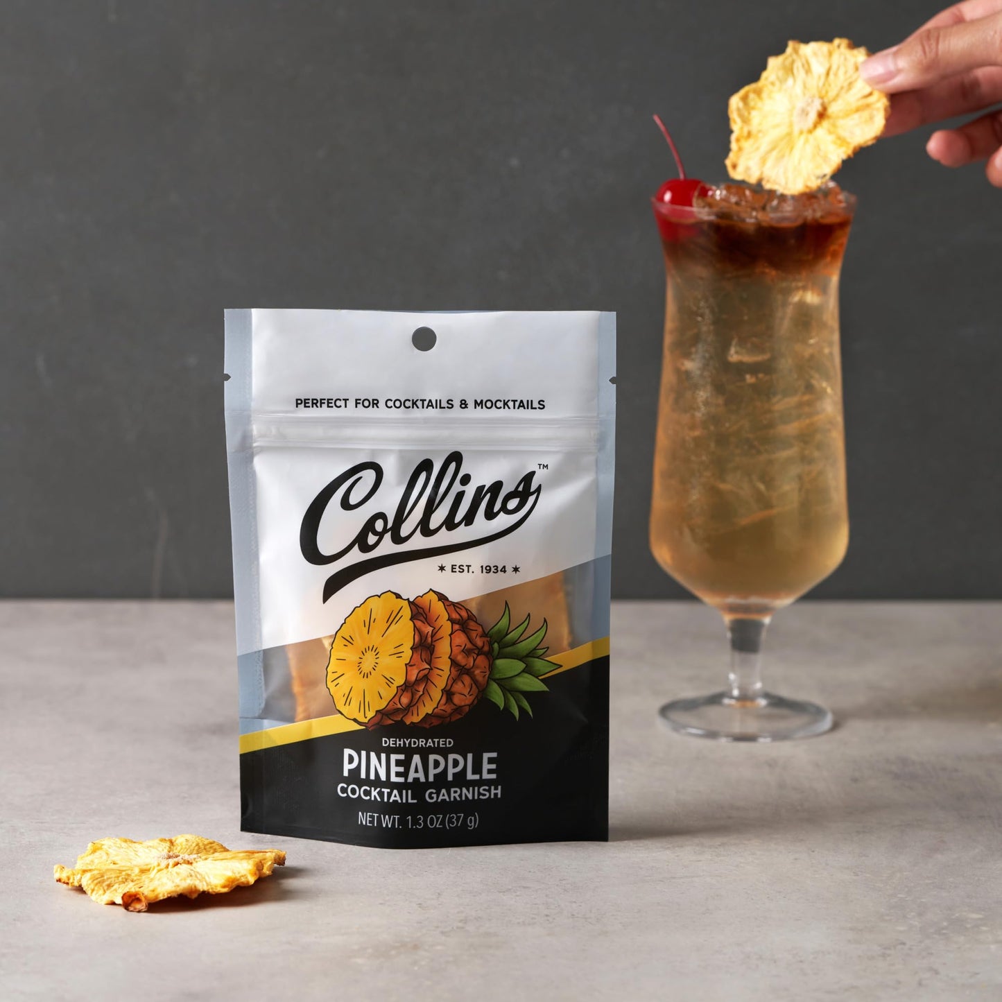 Collins Dehydrated Pineapple Cocktail Garnish Slices, 1.3 oz – Perfect for Drinks & Desserts – Made in USA – Model 11869
