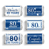 Tenare 90 Pcs 80th Birthday Party Candy Wrappers Blue and Silver Stickers, Mini Chocolate Bar Labels for 80 Years Birthday Decor