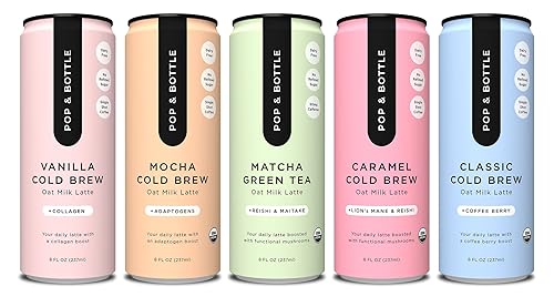Pop & Bottle, Oat Milk Lattes - Maca, Antioxidants, Ashwagandha, Mct Oil, Collagen, Mushrooms, Organic, Dairy & Gluten Free, Gre
