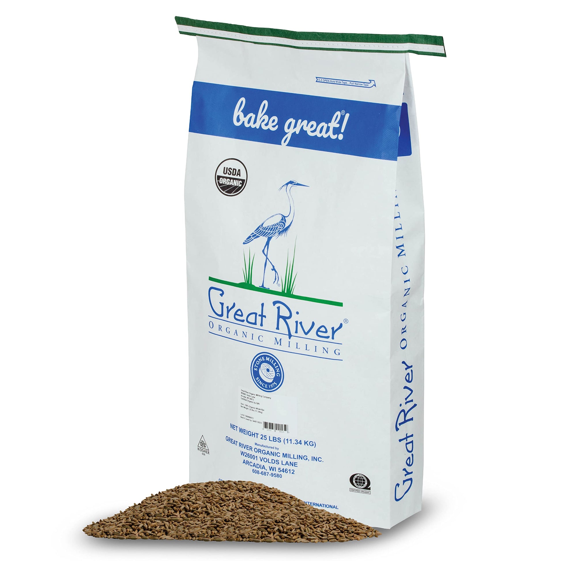 Great River Organic Milling Organic Whole Grain Rye Berries | High-Fiber, Nutrient-Rich Ancient Grain | Non-GMO, Kosher | Ideal 