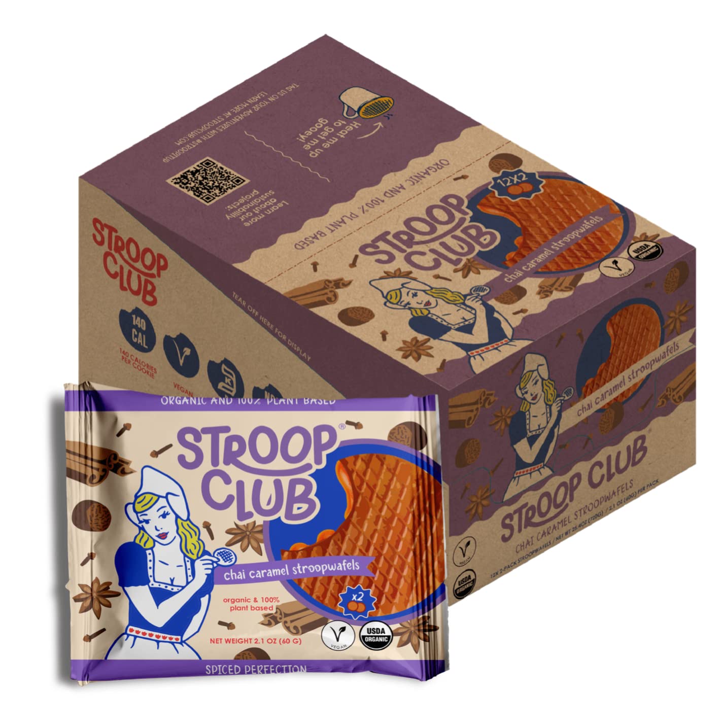 Stroop Club Chai Infused Organic Stroopwafel Caramel Treats | Vegan, Plant-Based And Dutch-Approved Indulgence - 24 Vegan Waffle