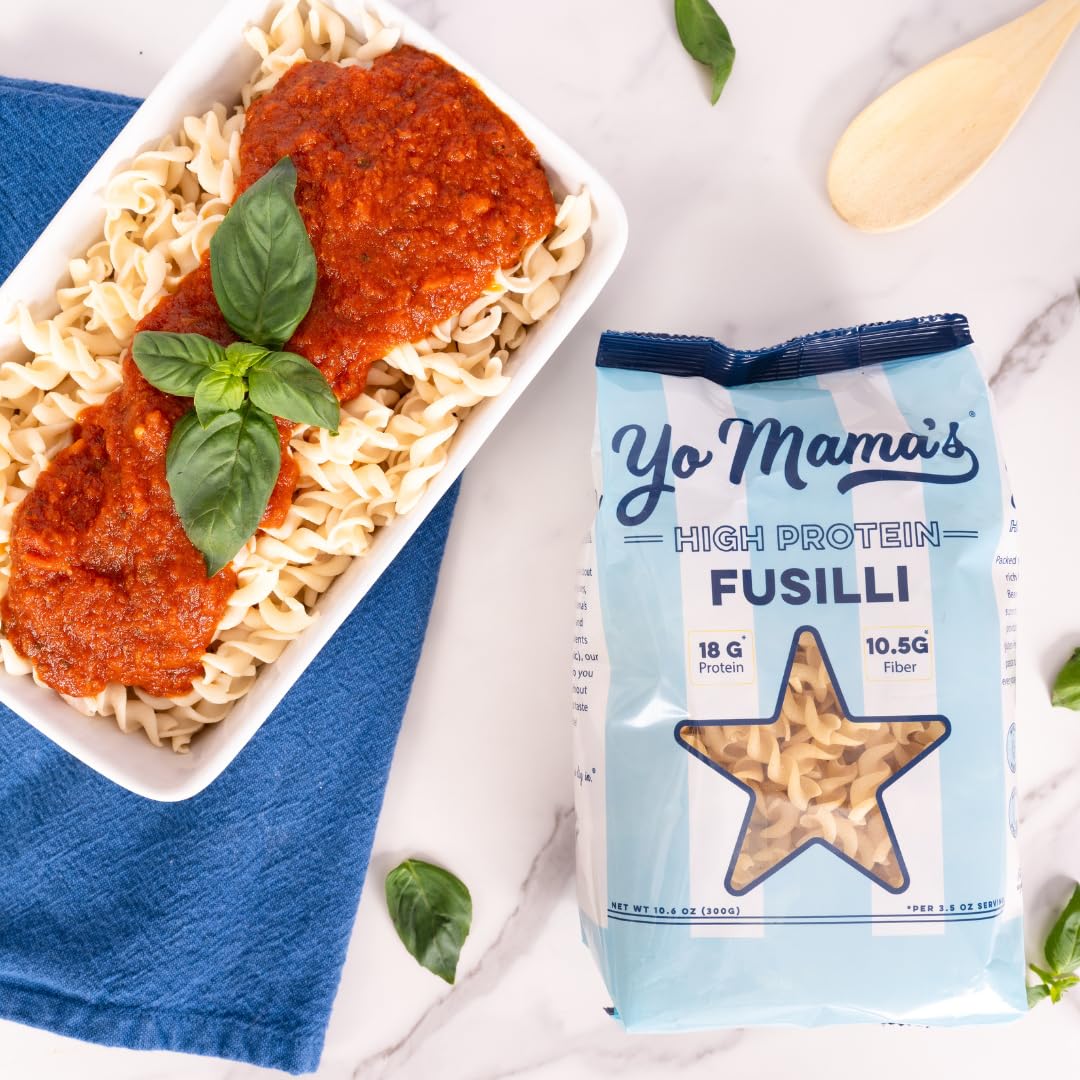 Yo Mamas Foods High Protein High Fiber 3 Variety Pasta (Fusilli, Penne and Elbow) | (3) 10.6 Ounce Bags. | Plant Based, Low Gly