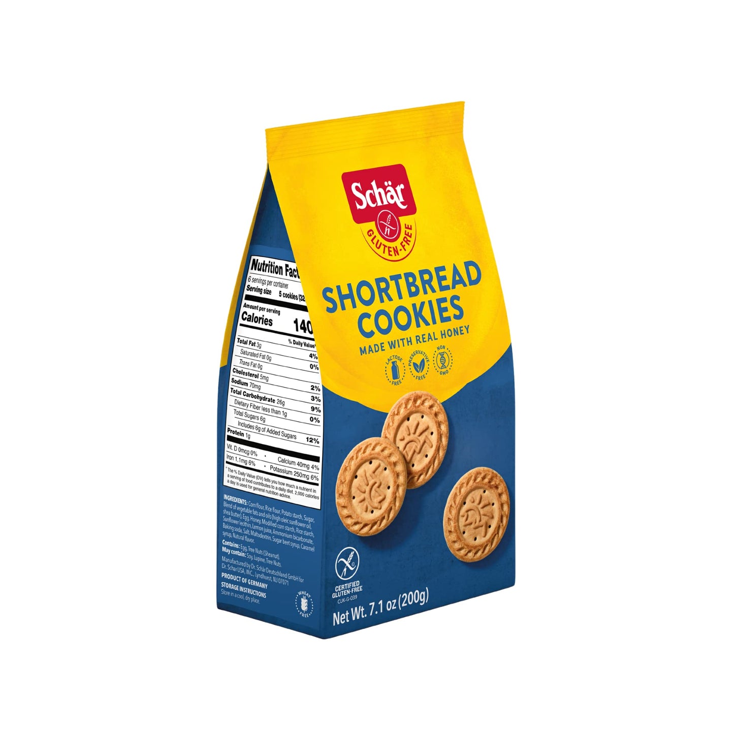 Schar - Shortbread Cookies - Certified Gluten Free - No GMO's, Lactose, Wheat or Preservatives - (7.1 oz) 6 Pack