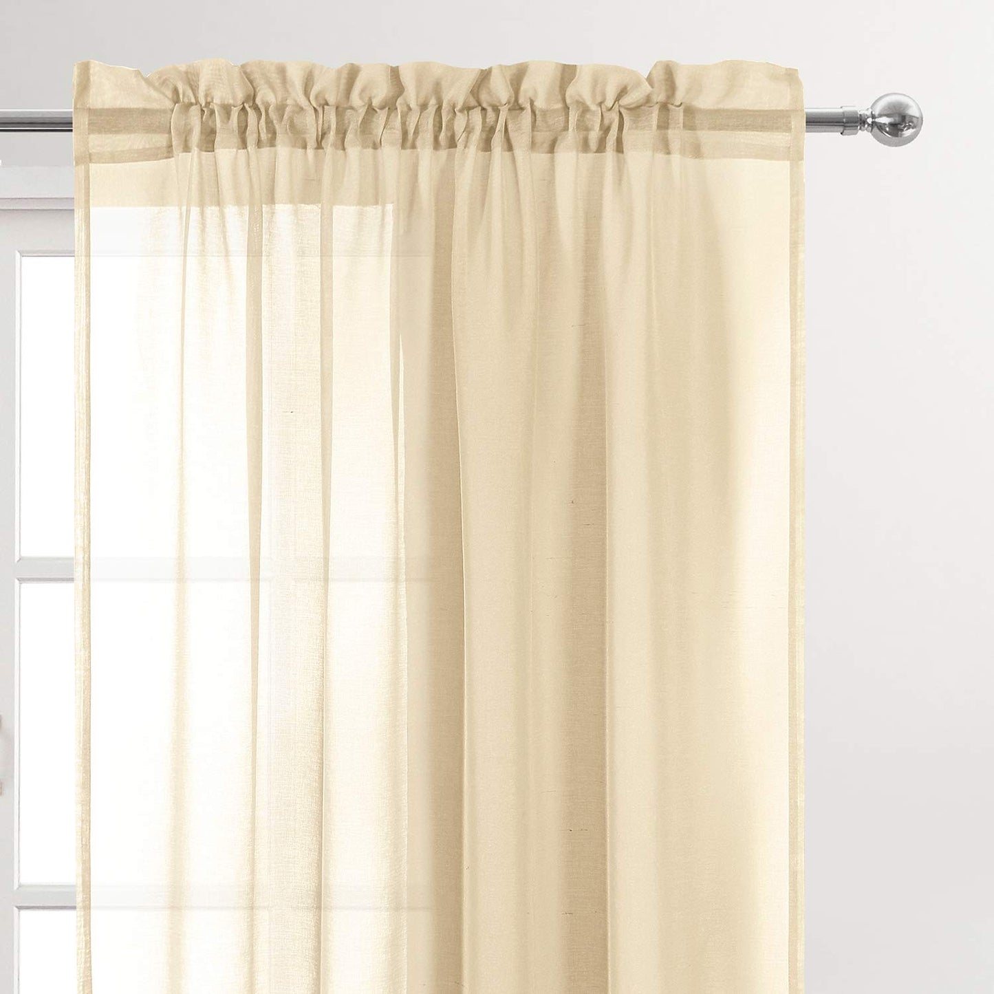 Dwcn Beige Sheer Curtains Semi Transparent Voile Rod Pocket Curtains For Bedroom And Living Room, 52 X 63 Inches Long, Set Of 2