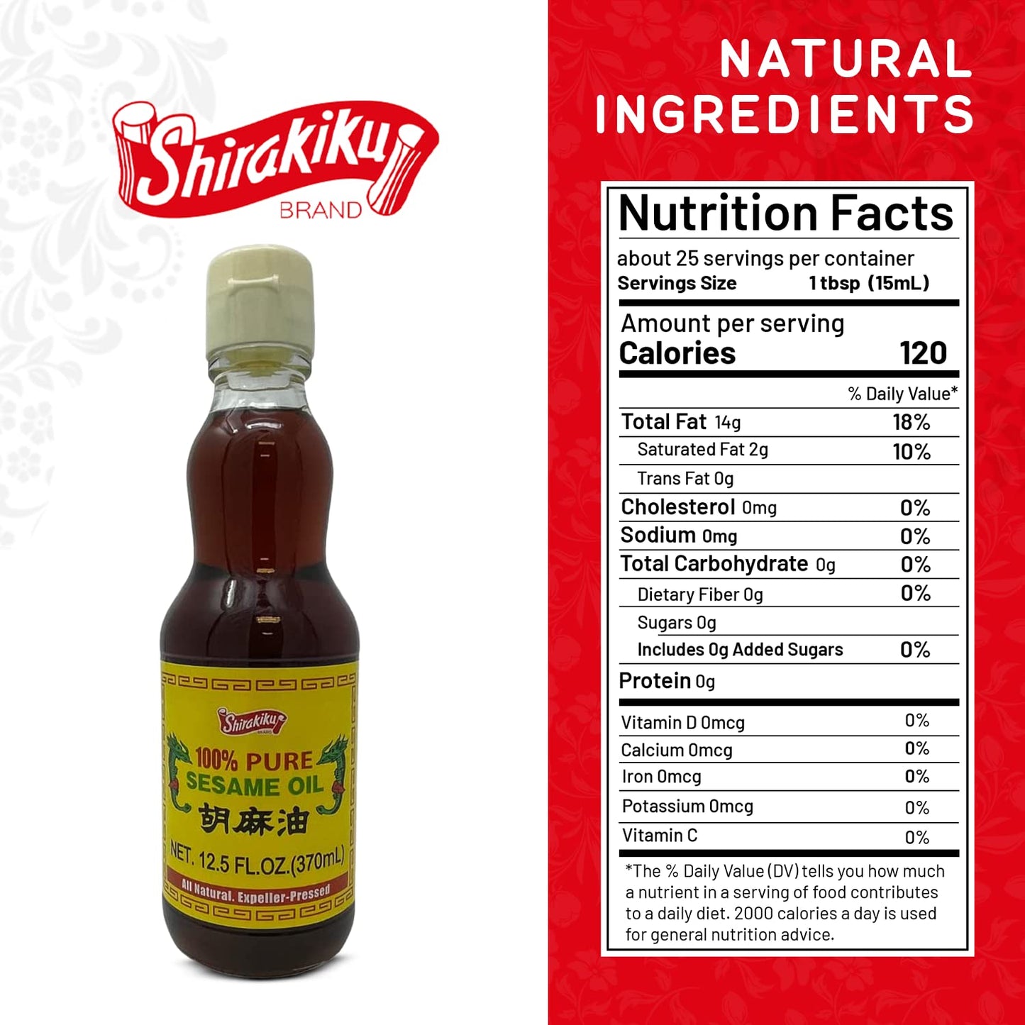 Shirakiku Pure Japanese Sesame Seed Oil - Premium, Low Carb, Cold Pressed And Rich Flavor Natural Sesame Seed Oil Bottle - Perfe
