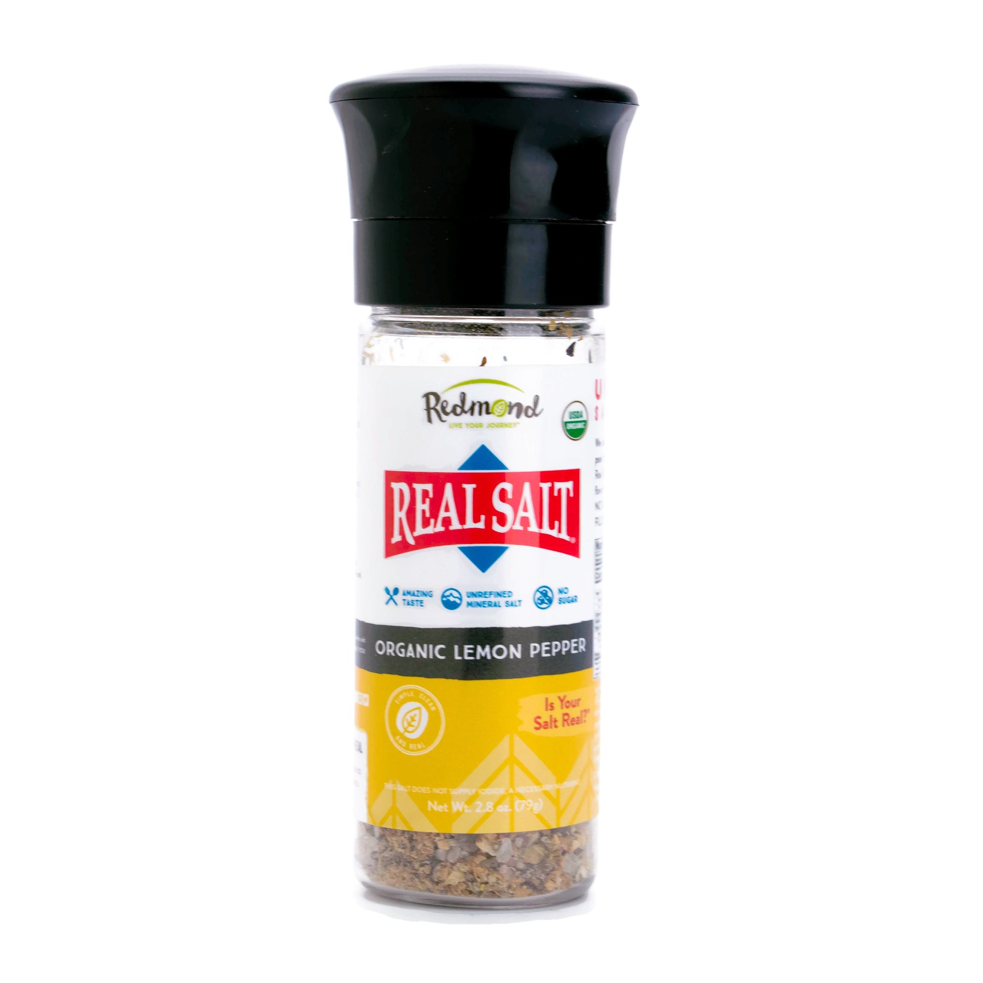 Redmond Real Sea Salt - Natural Unrefined Organic Gluten Free, Coarse Salt with Coarse Grinder (Lemon Pepper)