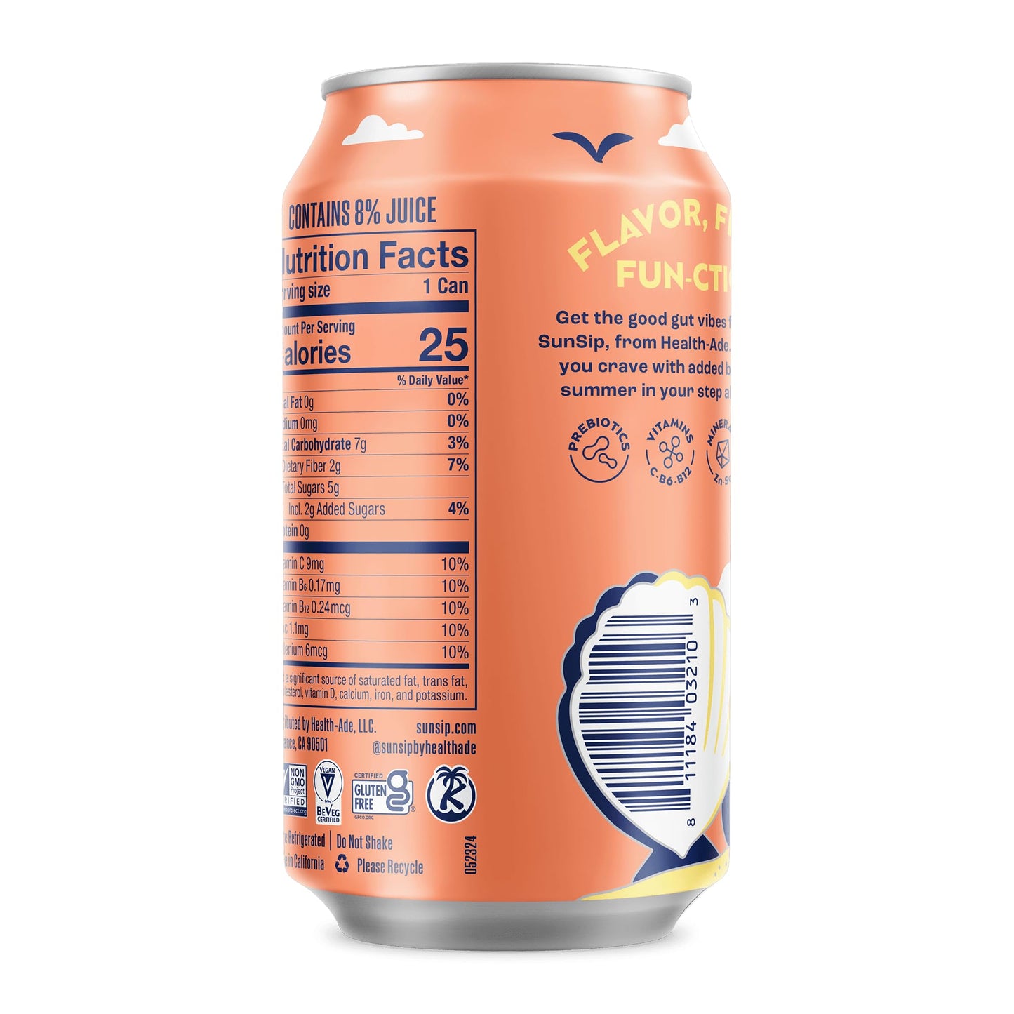 Sunsip Prebiotic Soda By Health-Ade, Gut-Healthy Beverage, Soda Swap, Vitamins & Minerals, Naturally Sweetened, Peach, 11.5 Oz (
