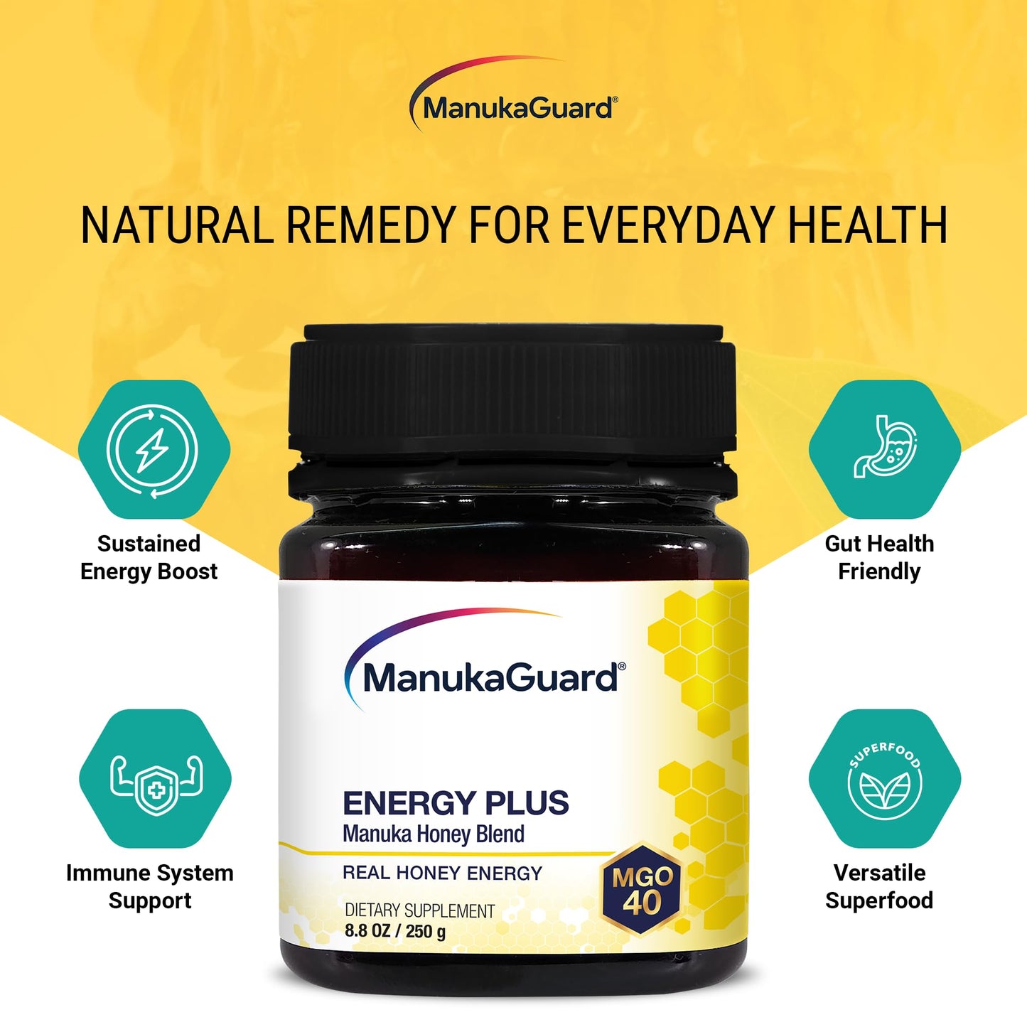 Manukaguard Enhanced Gold Energy Mgo 40 8.8 Oz. / 250G Raw Manuka Honey Blend