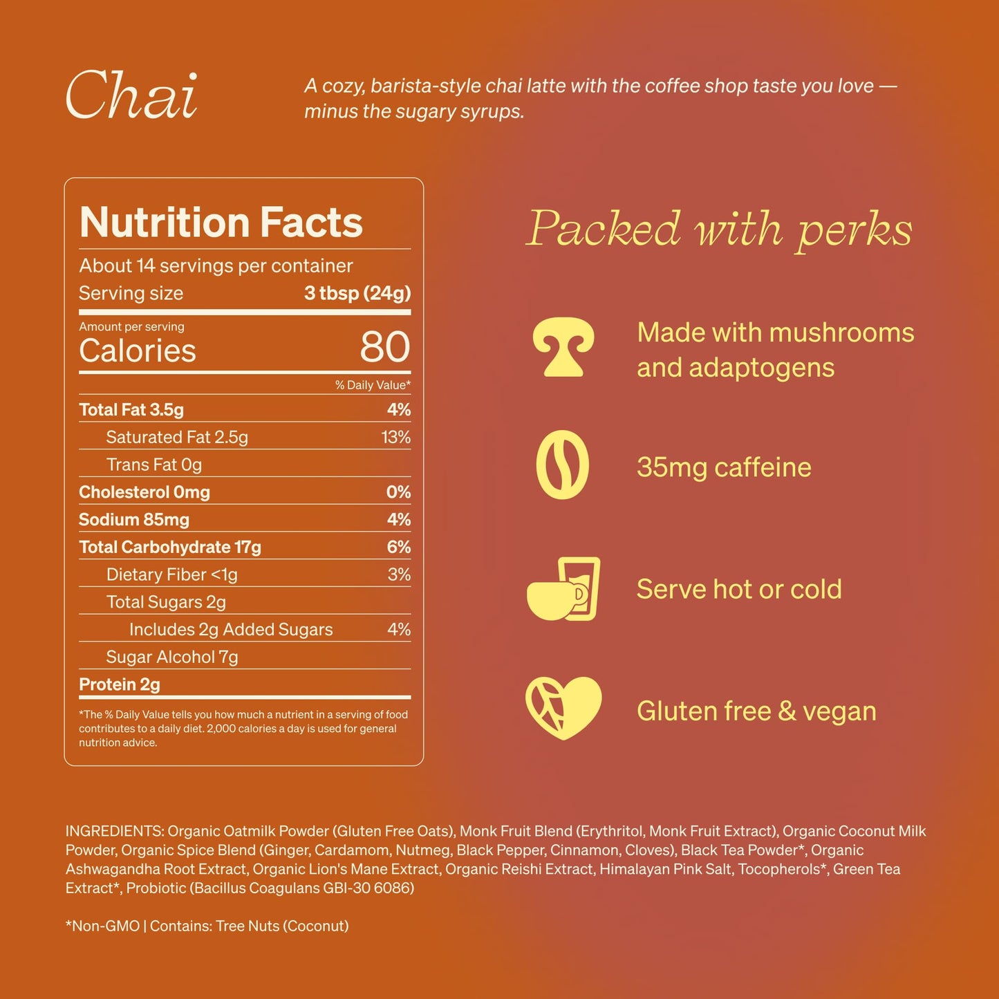 Clevr Chai Tea Latte Instant Superfood Powder with Oat Milk & Organic Spices, 12 Ounce, Oprahs Favorite Things 2022