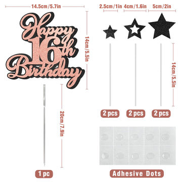 Happy 16Th Birthday Cake Topper 16 Birthday Cake Decorations, Happy 16Th Birthday Anniversary Party Cake Decorations For Boy Gir