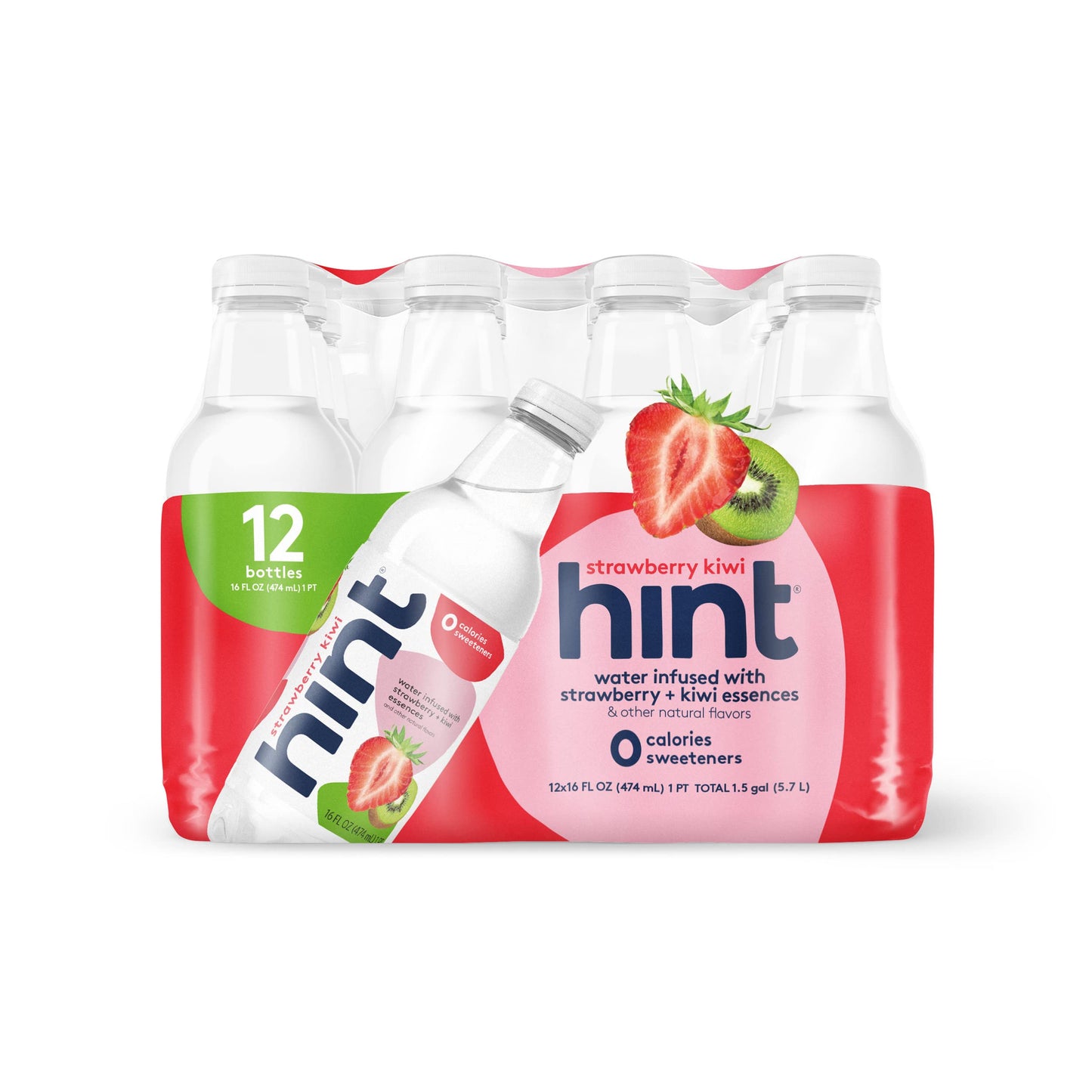 Hint Water Strawberry-Kiwi ,Pure Water Infused With Strawberry And Kiwi, Zero Sugar, Zero Calories, Zero Sweeteners, Zero Preservatives, Zero Artificial Flavors,16 Ounce Bottles , (Pack Of 12)