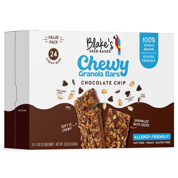Blakes Seed Based Chewy Granola Bars - Chocolate Chip (24 Count), Vegan, Gluten Free, Nut Free & Dairy Free, Healthy Snacks For