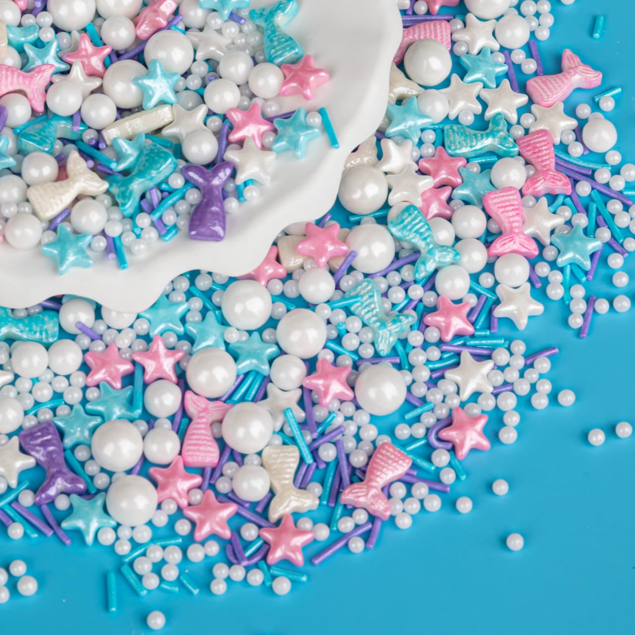 Twisweet Mermaid Sprinkles, Edible Pearl Stars for Cake Decorating, Ocean Theme, 130g, Perfect for Cupcakes and Cookies
