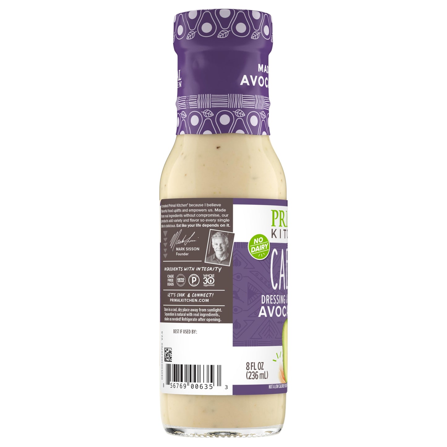 Primal Kitchen Caesar Salad Dressing & Marinade, Avocado Oil, Whole30 Approved, 8 Fl Oz, White/Green