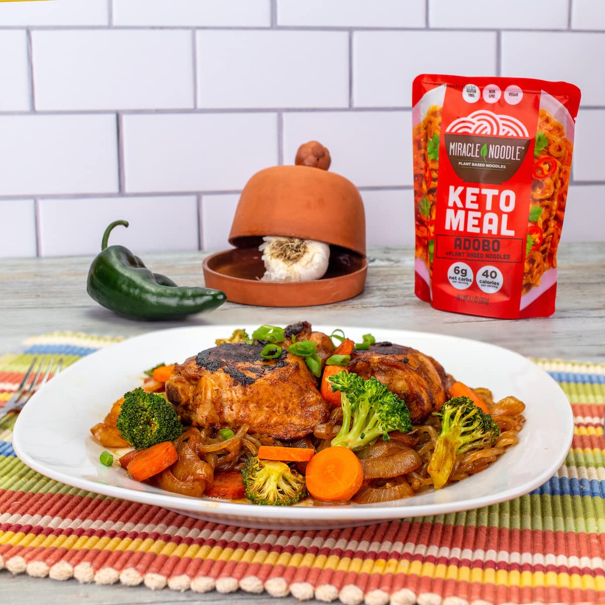 Miracle Noodle Konjac Shirataki Adobo Noodles - Plant Based, Gluten & Grain Free, Non Gmo, Vegan, Low In Carbs & Calories, 9.2 O
