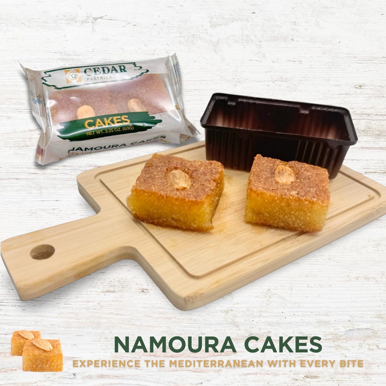 Cedar Pastries Almond Namoura Cakes 2-Pack, 0.19 Ounce Each, Case of 12