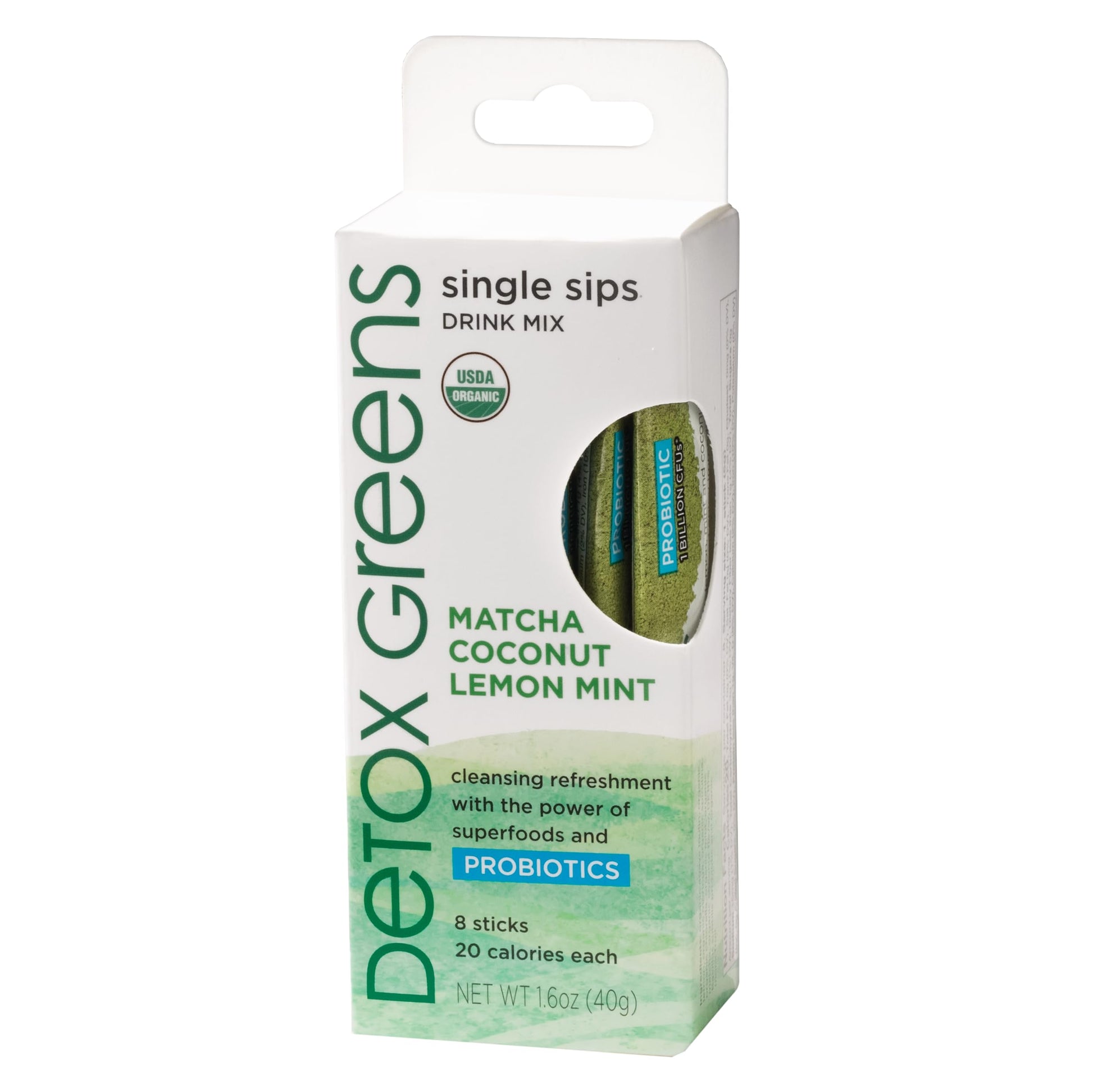 The Republic Of Tea - Detox Greens Single Sips, 8 Packets - Matcha Coconut Lemon Mint Drink Mix