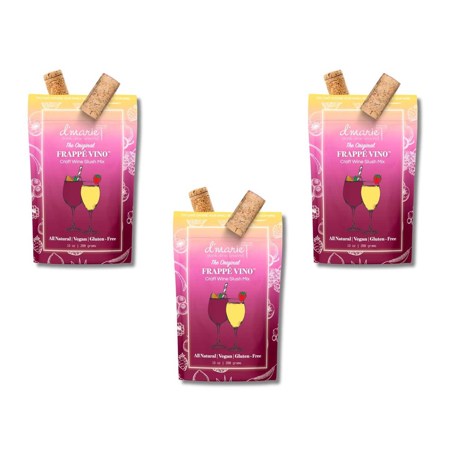 Frozen Cocktail Drink Mix - Each Bag Makes 10 Wine Slushies - Drink Powder Pouches For  - All Natural Low Sugar Mixer, No Blender Needed - Frappé Vino, 3 Pack