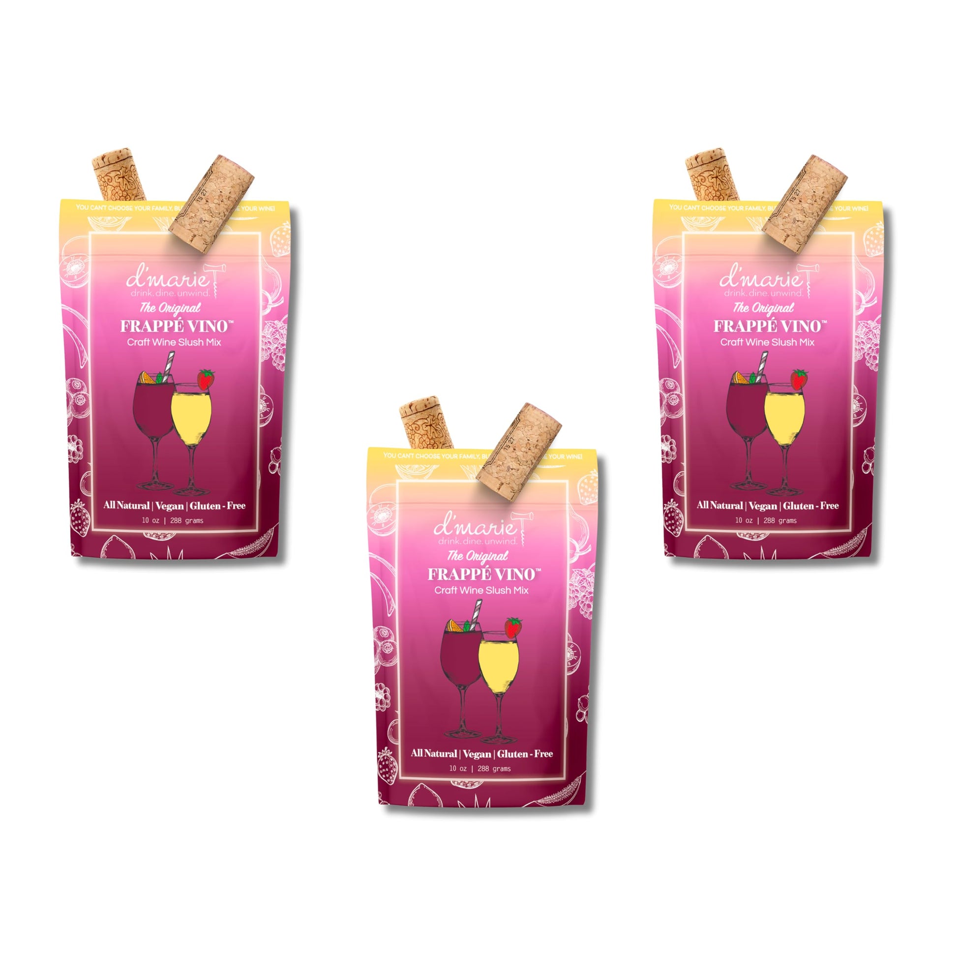 Frozen Cocktail Drink Mix - Each Bag Makes 10 Wine Slushies - Drink Powder Pouches For  - All Natural Low Sugar Mixer, No Blender Needed - Frappé Vino, 3 Pack