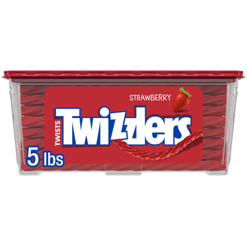 TWIZZLERS Strawberry Flavored Licorice, Low Fat Candy Tub, 5 lb (80 Ounce), Red, Perfect for Parties and Snacks