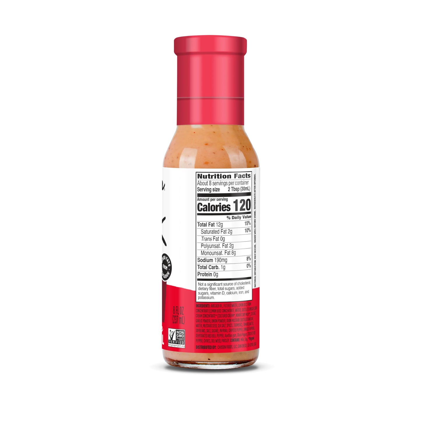 Chosen Foods Avocado Oil-Based Dressings and Marinades Non-GMO, Gluten and Canola Free Chipotle Ranch, 8 Fl Oz