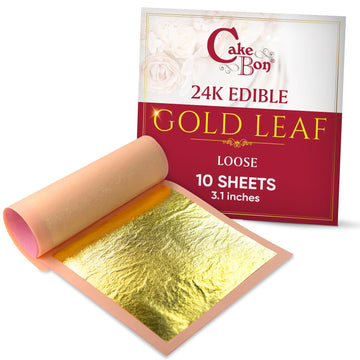 Edible Gold Leaf 24K by Cakebon - Cake Decorations, Loose Gold Leaf Sheets - 3.1 inches, 10 Gold Foil Sheets
