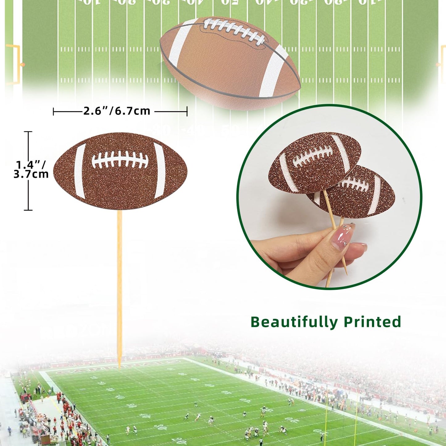 24Pcs Glitter Football Cupcake Toppers For Football Party Decorations, Football Player Cupcake Toppers - Football Theme Cake Top
