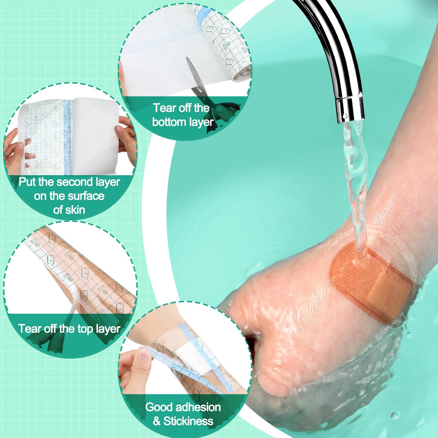 9 Rolls Waterproof Bandages Transparent Film Dressing Clear Adhesive Bandages Shower Dressing Tape For Shower, 3 Sizes (6 Inch,
