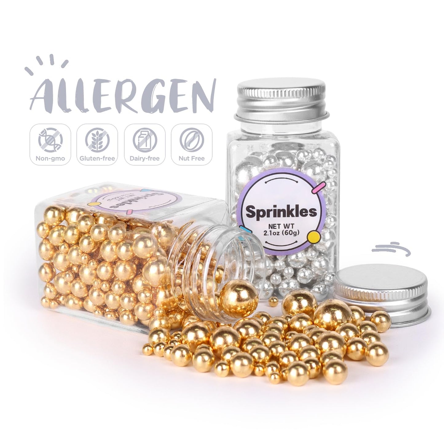 Pearl Sprinkles For Cake Decorating, Gold Pearl Sprinkles, Sliver Pearls Sprinkles, Sugar Pearls, Metallic Sprinkles Mix For Cak