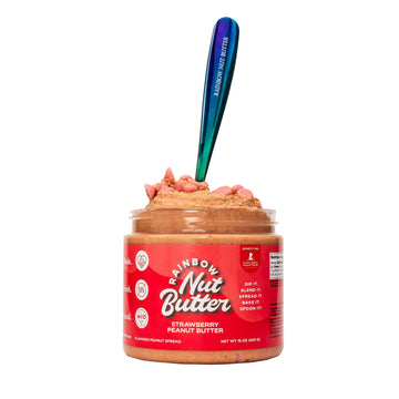 Rainbow Nut Butter, Strawberry Peanut Butter, Spread, Treat, Snack, Dessert, High Protein Flavored Nut Butter, (16 Oz Jar).