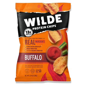 WILDE Buffalo Protein Chips, Thin and Crispy, High Protein, Keto Friendly, Made with Real Ingredients, 1.34oz Bags (Pack of 8)