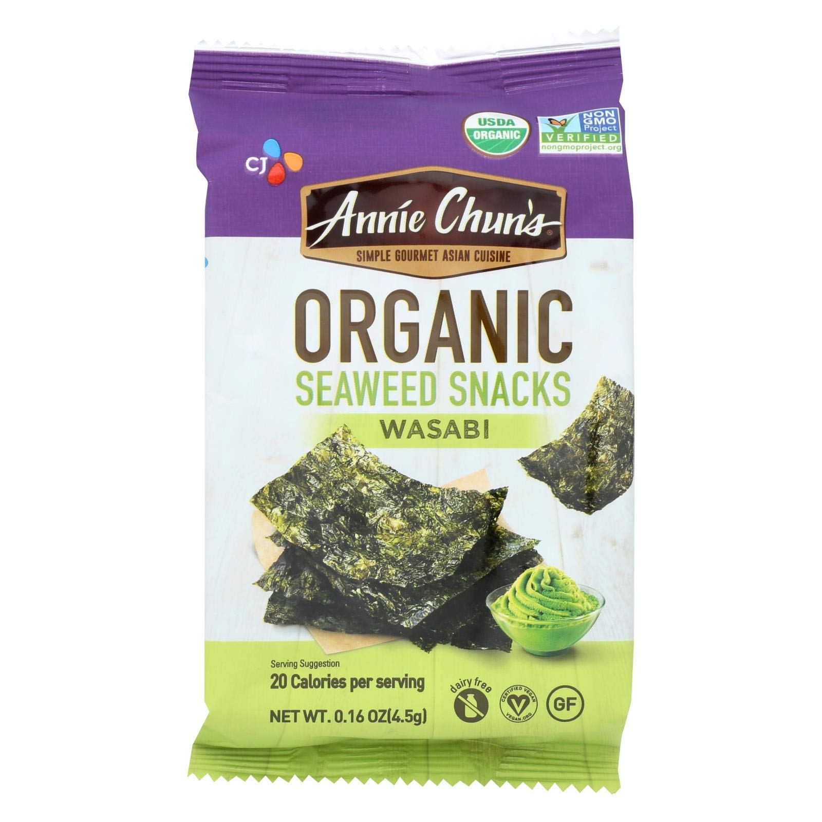 Annie Chun'S, Seaweed Snk, Og2, Wasabi, Pack Of 12, Size .16 Oz, (Gluten Free Gmo Free Vegan 95%+ Organic)