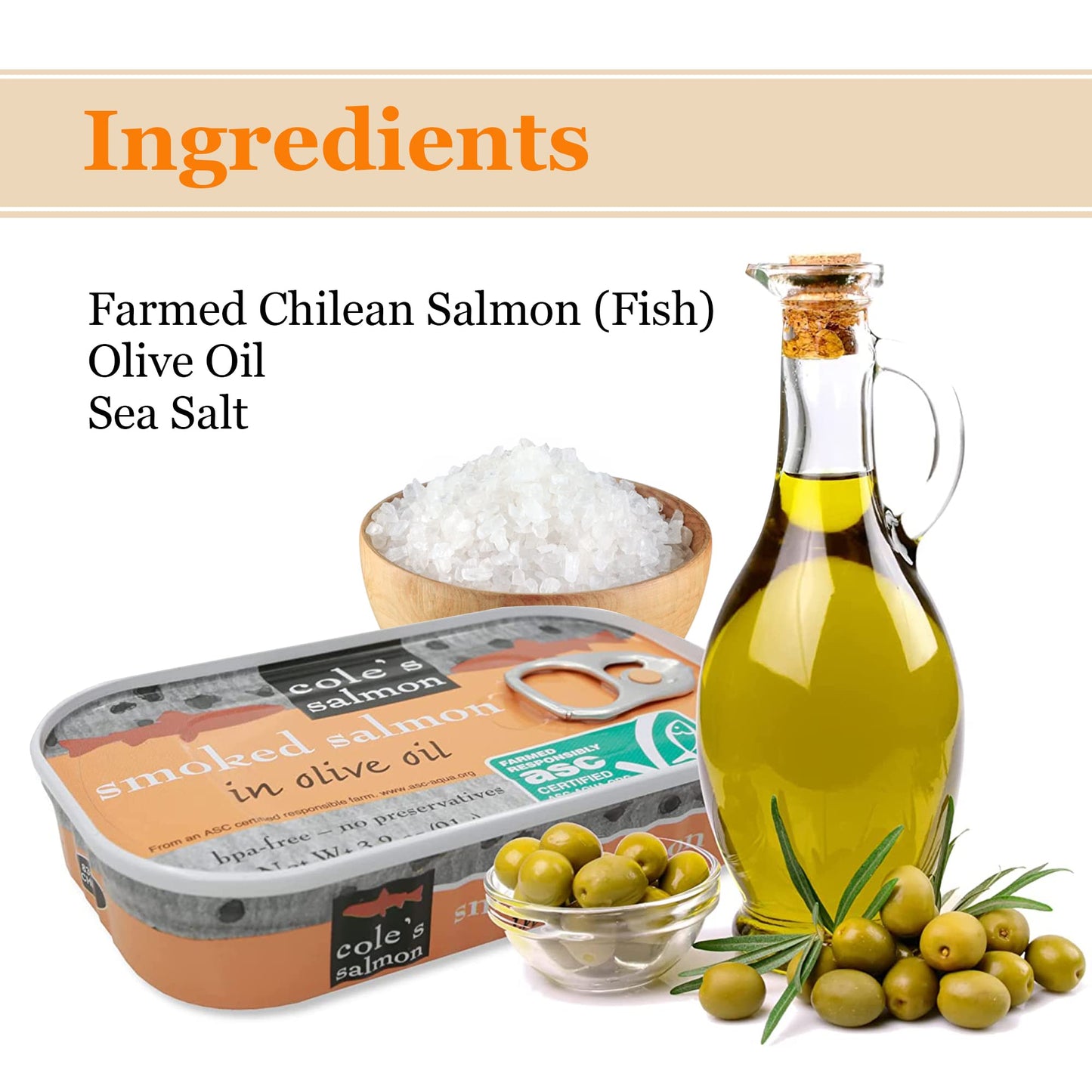 Coles Seafood Hand Packed Smoked Salmon, Preservative Free, High in Protein & Omegas, 3.2 oz Can, Pack of 5