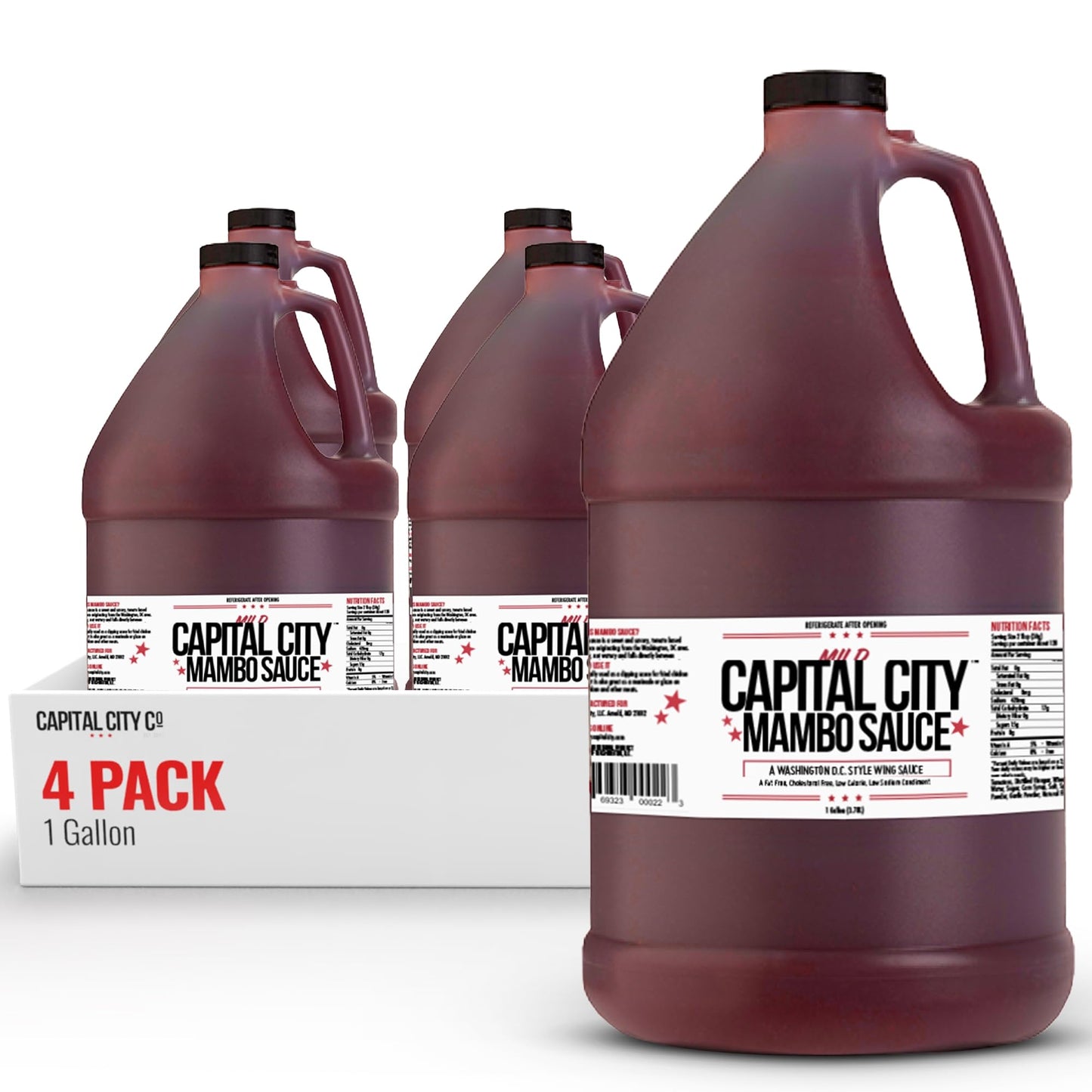 Capital City Mambo Sauce Mild - 128 Fl Oz (Pack of 4) - Perfect for Wings, Chicken, Pork, Beef, Seafood, Burgers, Rice, Noodles