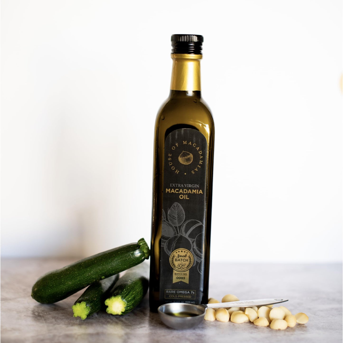 House of Macadamias  Macadamia Nut Oil  Cooking oil  enhanced Cold-Pressed Extra Virgin  16.9 fl. oz. Bottle - Keto  Vegan  Paleo  Gluten-Free  Sugar-Free