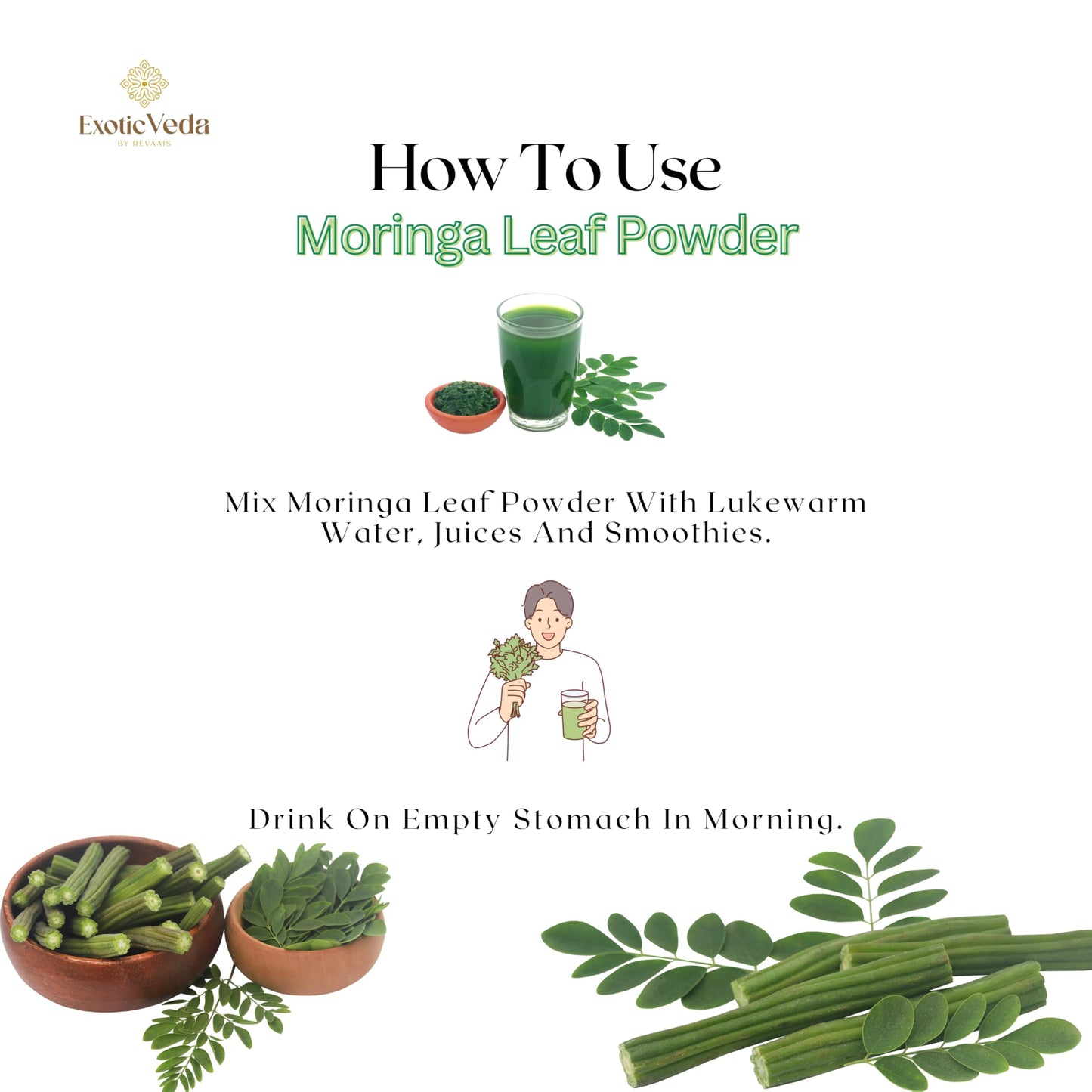 Exotic Veda Premium Quality Moringa Powder (100G/3.52Oz) - 100% Pure, Vegan, Gluten-Free, Non-Gmo - Suitable For Smoothies, Baki