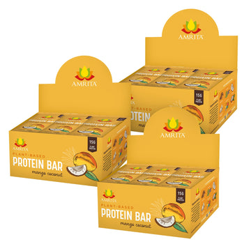 Amrita Mango Coconut Vegan Protein Bars, Peanut/Dairy Free, Soy & Gluten Free, 15G Plant Based Protein Bars, High Fiber, Low Sug