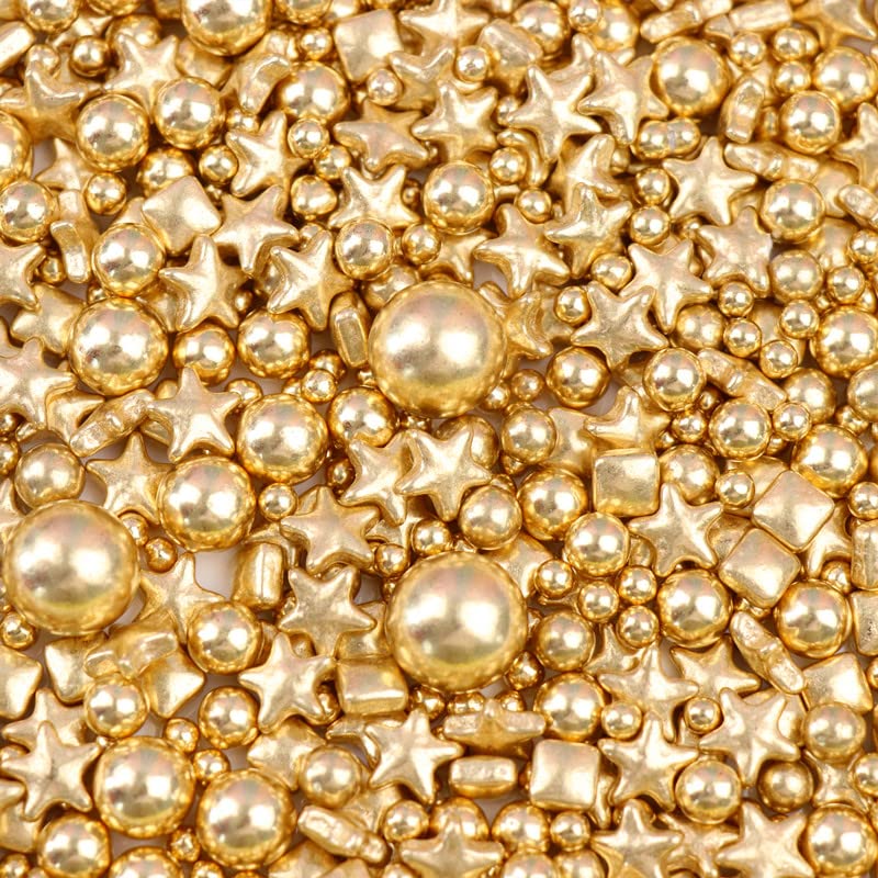Hifunbk Gold Mix Sprinkle For Cupcake Topper With Gift Box Pack, 10 Different Shape Sugar Candy Dragee For Cake Baking Decoratio