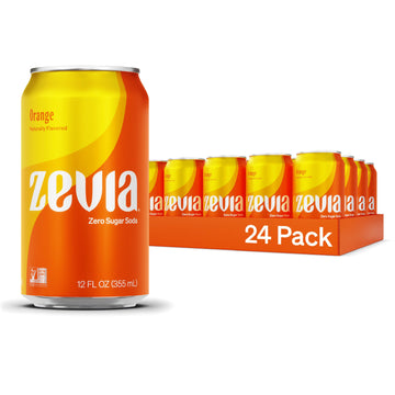 Zevia Zero Sugar Soda, Orange, 12 oz Cans (24-Pack) - Naturally Sweetened, Non-GMO Project Verified, Gluten-Free, Vegan