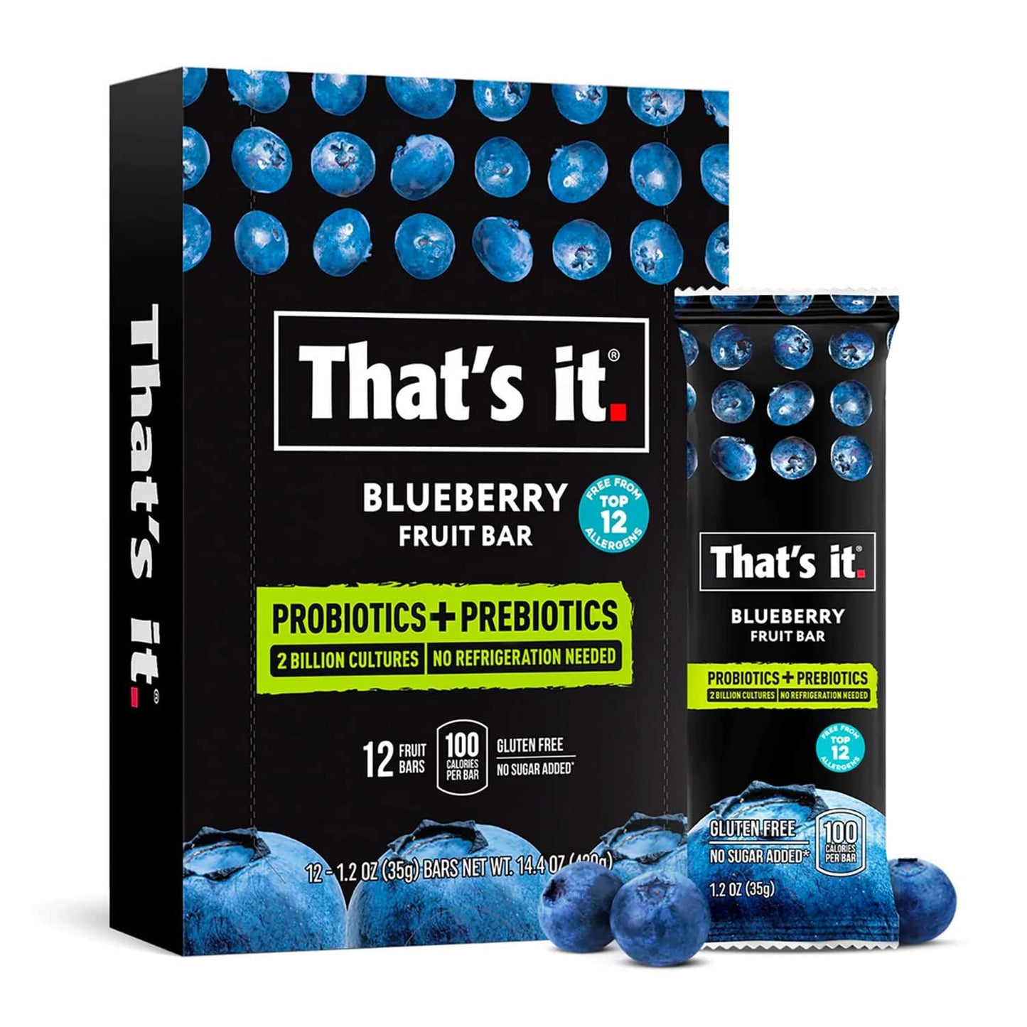 That'S It. Blueberry Probiotic Fruit Bars, Helps Promote Healthy Gut & Digestion, No Refrigeration, 100% All Natural, Allergen F