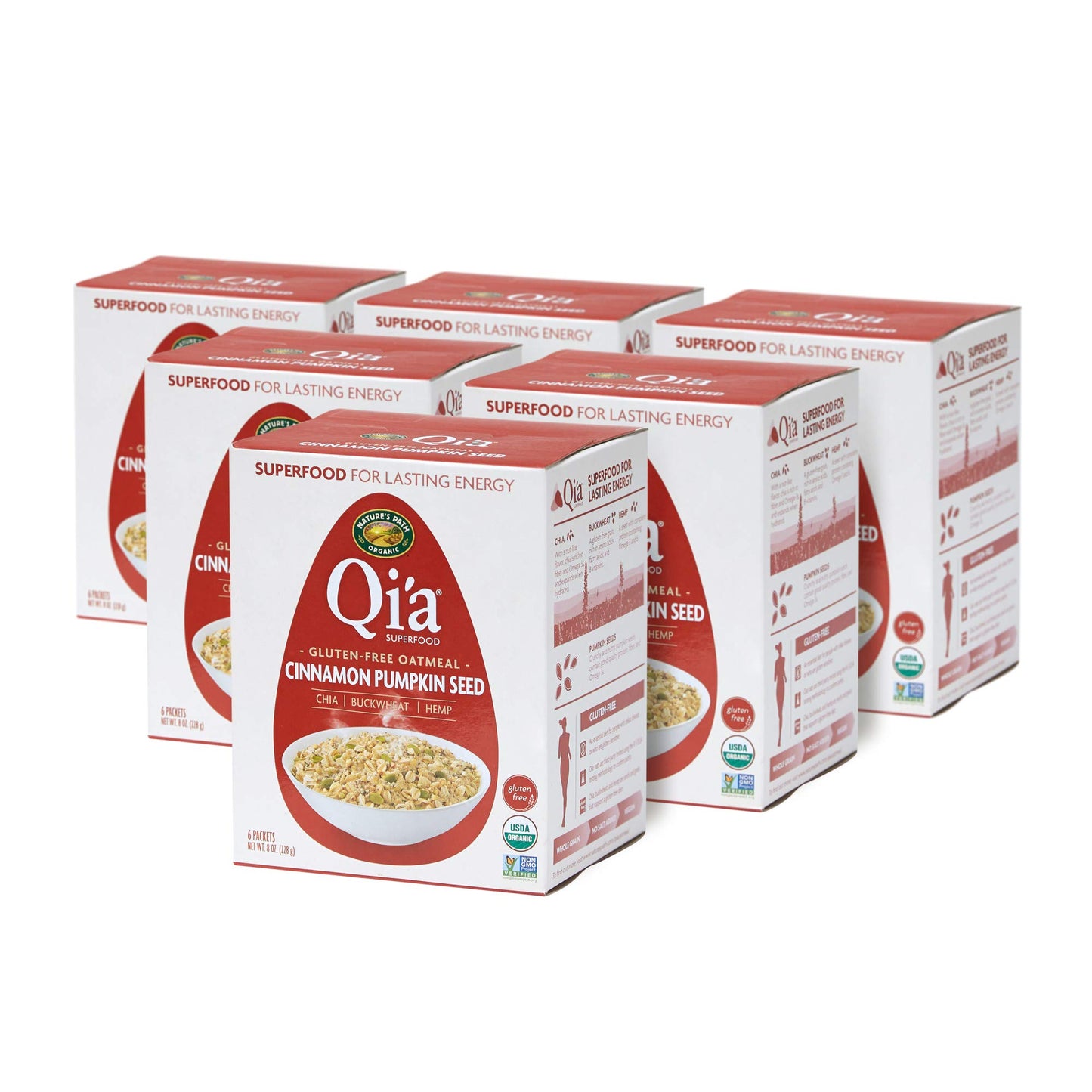 Natures Path Organic Qia Cinnamon Pumpkin Seed Instant Oatmeal, 8 oz (Pack of 6), Gluten Free, Non-GMO